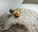 Elly’s Double South sea golden Tahitian ocean pearls Ring: Extreme luster mirrored, 8.6-9.5mm , S925 silver adjustable minimalist Ring. high quality double ocean pearls sterling silver adjustable ring for her