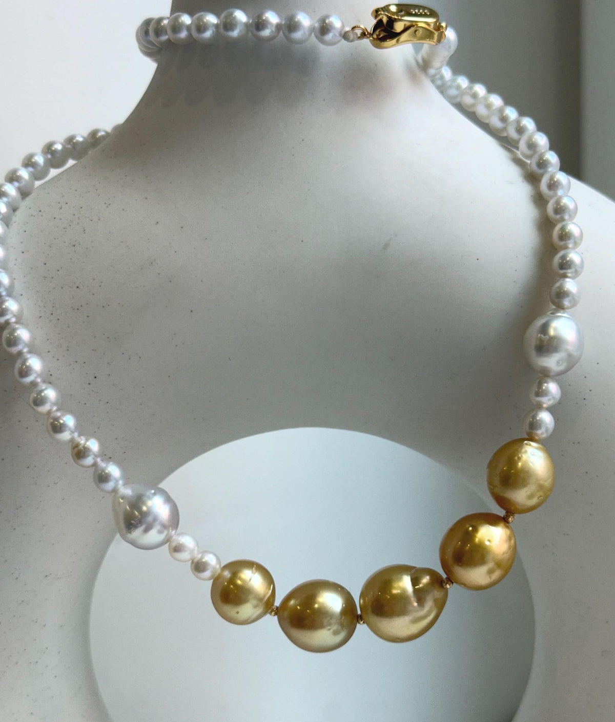 Elly’s 7pcs 9-11.8mm Genius South sea Golden Australian Ocean Freshwater Pearls Necklace: Extreme luster, 18.3”, S925 silver necklace