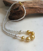 Elly’s 7pcs 9-11.8mm Genius South sea Golden Australian Ocean Freshwater Pearls Necklace: Extreme luster, 18.3”, S925 silver necklace