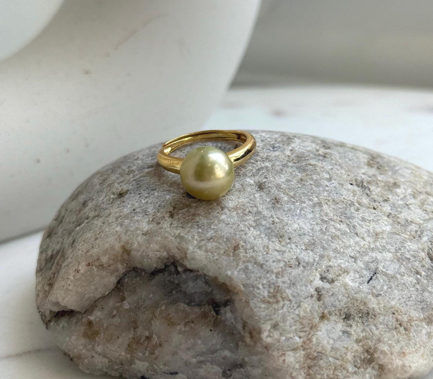 Elly’s 10mm South sea deep tea gold ocean pearl Ring: Extreme luster, S925 silver with gold plated adjustable minimalist Ring. golden pearl ring gift for her