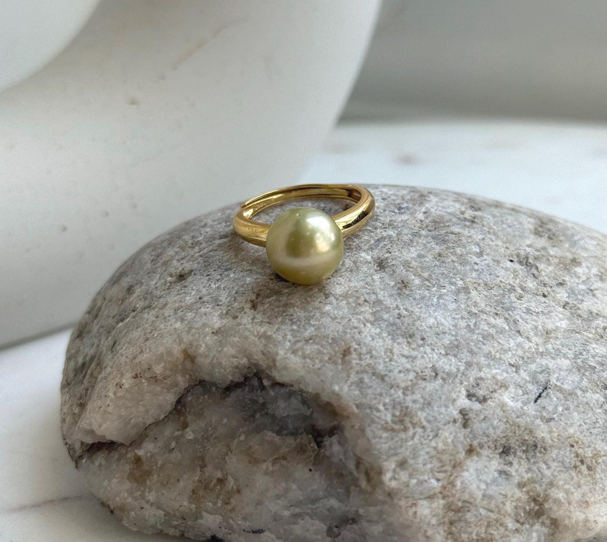 Elly’s 10mm South sea deep tea gold ocean pearl Ring: Extreme luster, S925 silver with gold plated adjustable minimalist Ring. golden pearl ring gift for her party