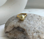 Elly’s 10mm South sea deep tea gold ocean pearl Ring: Extreme luster, S925 silver with gold plated adjustable minimalist Ring. golden pearl ring gift for her party