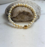 Elly’s 5.5-6mm Genius Akoya golden ocean Pearls Bracelet: Extreme luster mirrored, 7.1”, S925 silver Bracelet. daily office golden ocean pearl bracelet for her