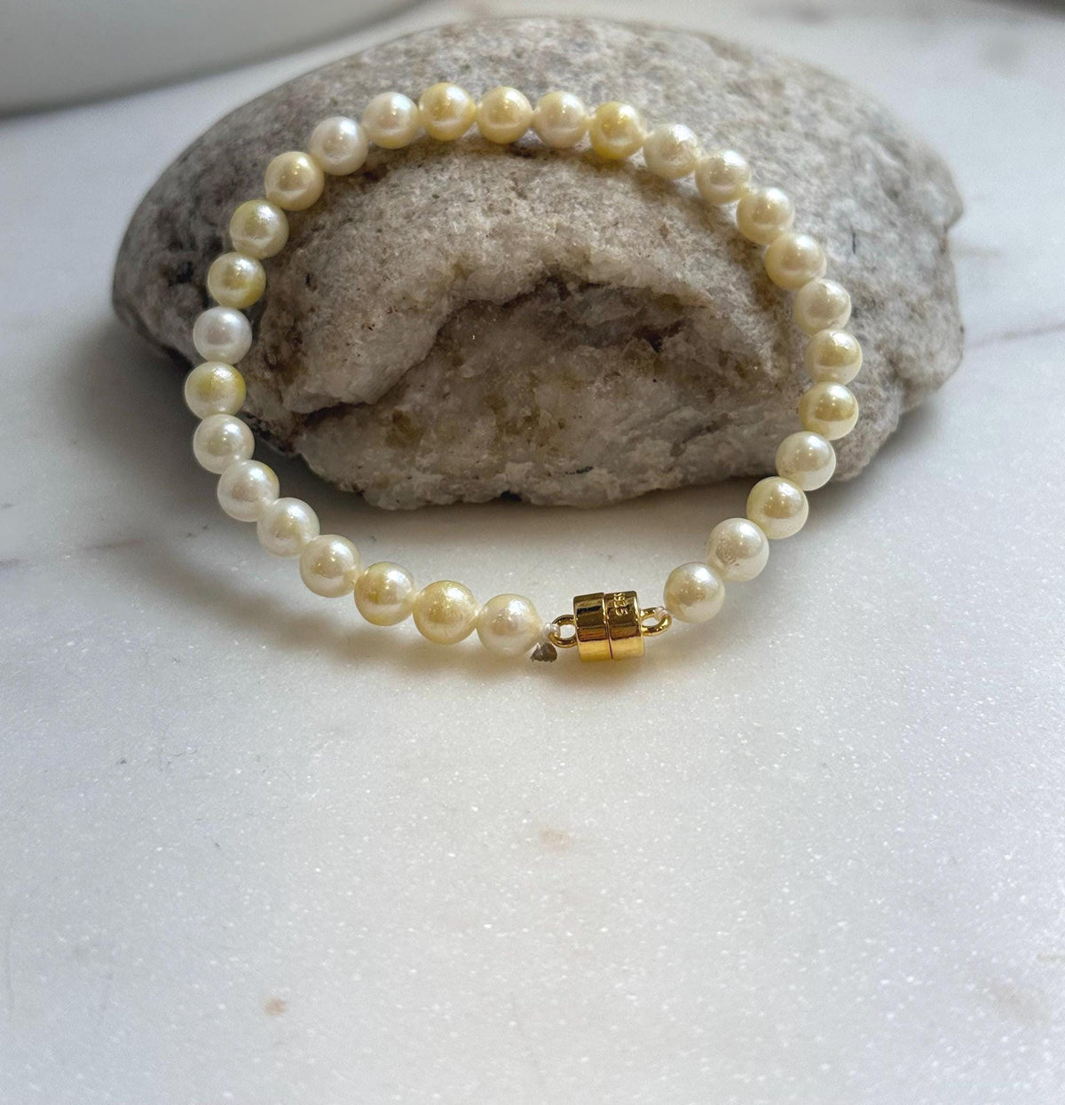 Elly’s 5.5-6mm Genius Akoya golden ocean Pearls Bracelet: Extreme luster mirrored, 7.1”, S925 silver Bracelet. daily office golden ocean pearl bracelet for her