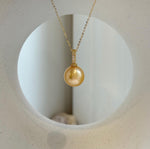 Elly’s 12.6mm Genius South sea deep gold ocean pearl Pendant: Extreme luster, 2.3cm high, s925 silver pendant.