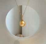 Elly’s 12.6mm Genius South sea deep gold ocean pearl Pendant: Extreme luster, 2.3cm high, s925 silver pendant.
