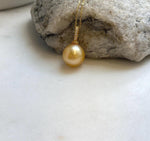 Elly’s 12.6mm Genius South sea deep gold ocean pearl Pendant: Extreme luster, 2.3cm high, s925 silver pendant.