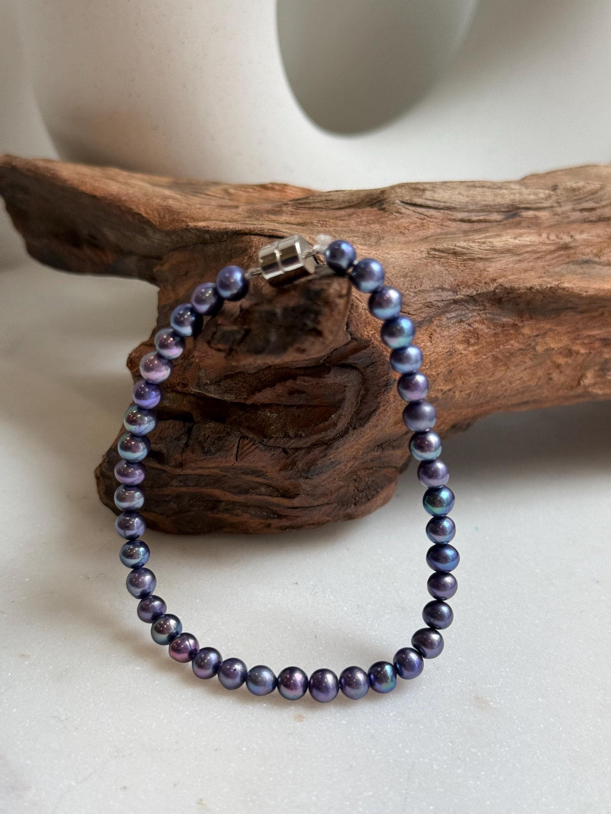 Elly’s 4.5-5mm Freshwater Blueberry Pearls Bracelet: Extreme luster mirrored, S925 silver Bracelet. different sizes.