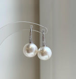 Elly’s 12.4mm Australian white ocean Pearls minimalist earrings hooks: Extreme luster, 2.5cm high, s925 silver earrings Studs. daily office white ocean pearls earrings hooks for her