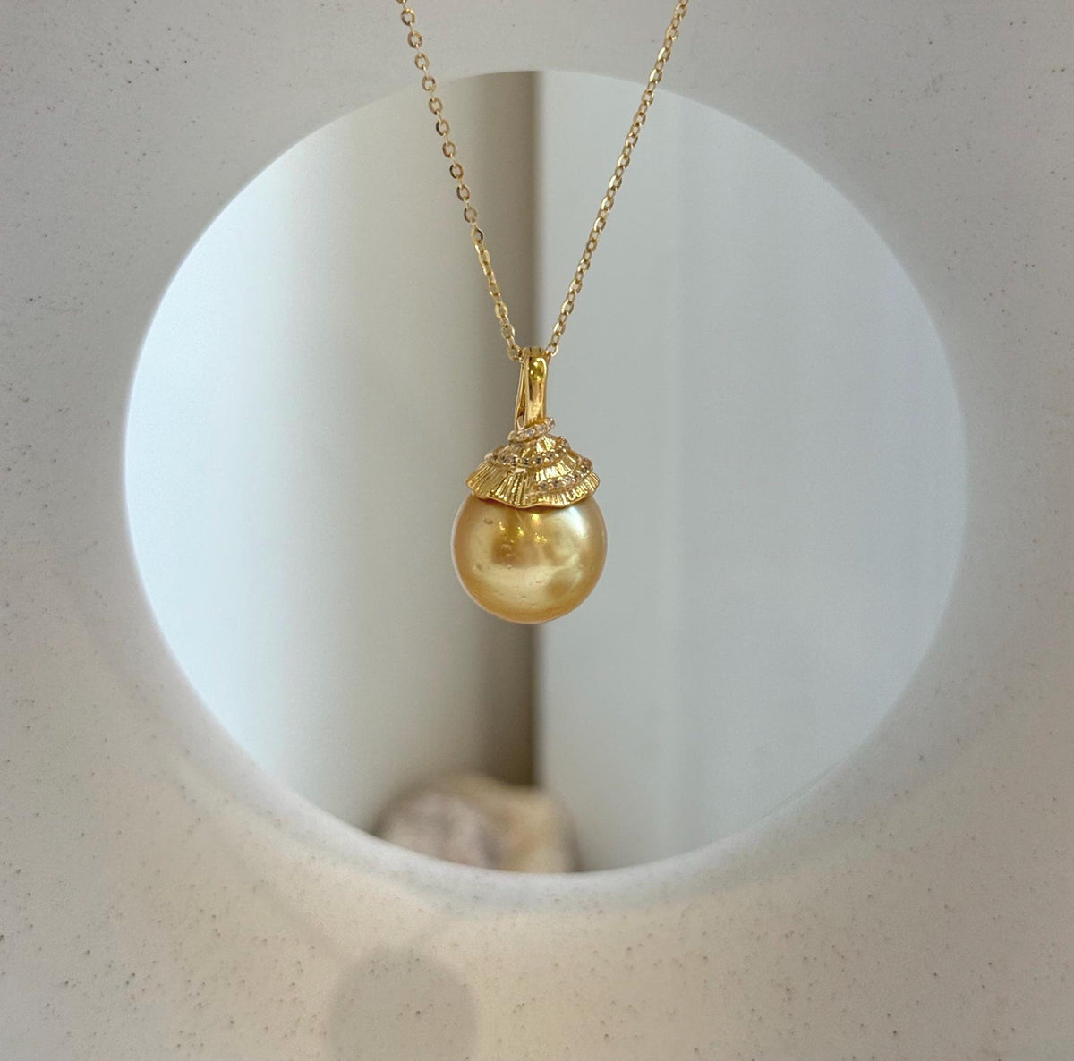 Elly’s 12.8mm Genius South sea deep tea gold ocean pearl Pendant: Extreme luster, 2.3cm high, s925 silver pendant.