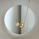 Elly’s Double Au750 18k Gold 7.7-11.9mm South sea golden Akoya Ocean Pearls Floating pendants:Extreme luster mirrored. high quality golden ocean pearl 18k floating pendant for her anniversary