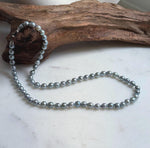 Elly’s 5.6-6mm Akoya Silver Blue ocean pearls necklace:Extreme luster mirrored, 17.6”, S925 silver necklace strand.