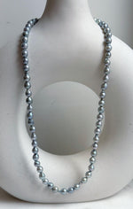 Elly’s 5.6-6mm Akoya Silver Blue ocean pearls necklace:Extreme luster mirrored, 17.6”, S925 silver necklace strand.