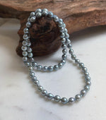 Elly’s 5.6-6mm Akoya Silver Blue ocean pearls necklace:Extreme luster mirrored, 17.6”, S925 silver necklace strand.