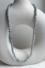 Elly’s 5.6-6mm Akoya Silver Blue ocean pearls necklace:Extreme luster mirrored, 17.6”, S925 silver necklace strand.