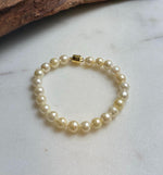 Elly’s 6.9-7.5mm Genius Akoya light golden ocean Pearls Bracelet: Extreme luster mirrored, S925 silver Bracelet. different sizes.