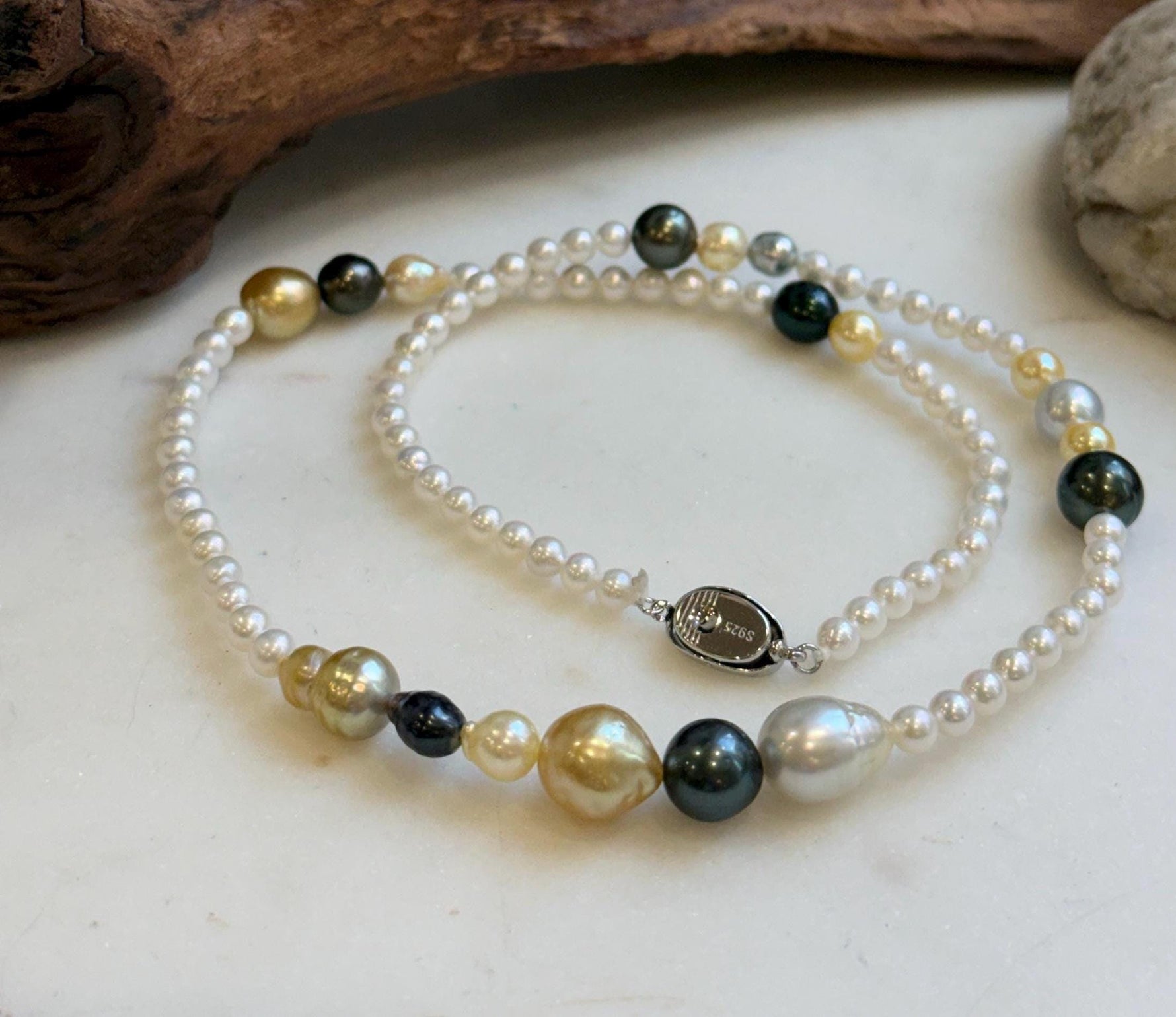 Elly’s Multicolor ocean white Freshwater pearls necklace:Extreme luster mirrored, 20.5”, S925 silver necklace strand. daily office pearls necklace strand for her