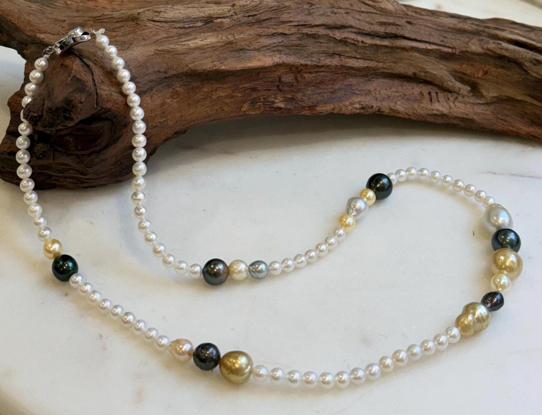 Elly’s Multicolor ocean white Freshwater pearls necklace:Extreme luster mirrored, 20.5”, S925 silver necklace strand. daily office pearls necklace strand for her
