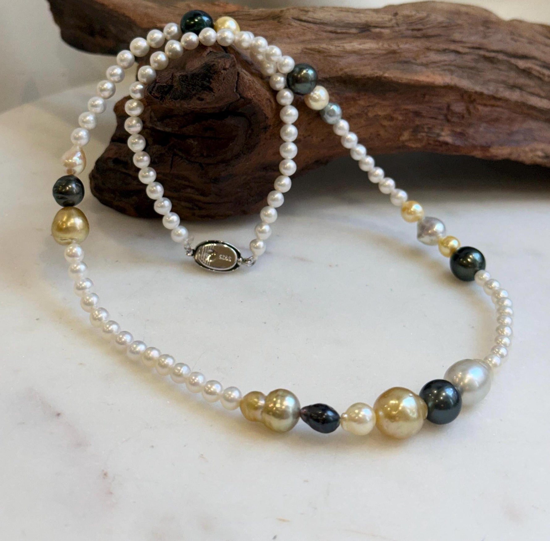 Elly’s Multicolor ocean white Freshwater pearls necklace:Extreme luster mirrored, 20.5”, S925 silver necklace strand. daily office pearls necklace strand for her anniversary