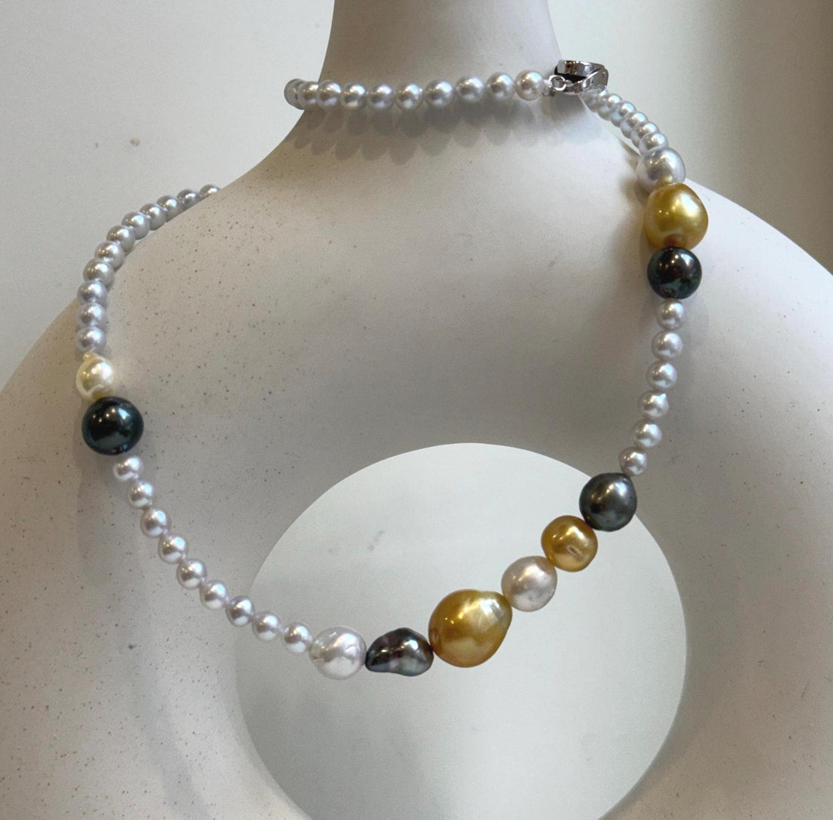 Elly’s Multicolor ocean white Freshwater pearls necklace:Extreme luster mirrored, 19.3”, S925 silver necklace strand.