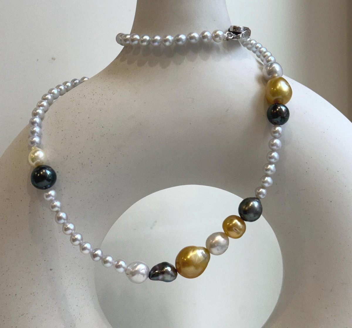 Elly’s Multicolor ocean white Freshwater pearls necklace:Extreme luster mirrored, 19.3”, S925 silver necklace strand.