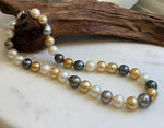 11.6-14.1m 33pcs South sea Golden Australian Tahitian Ocean pearls necklace: Extreme luster, Hand knotted 18.3”, S925 silver necklace strand, high quality multicolor ocean pearls Necklace strand for her