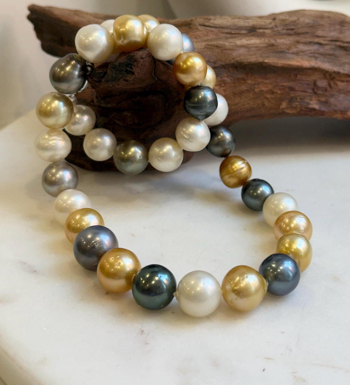 11.6-14.1m 33pcs South sea Golden Australian Tahitian Ocean pearls necklace: Extreme luster, Hand knotted 18.3”, S925 silver necklace strand, high quality multicolor ocean pearls Necklace strand for her