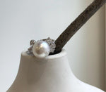 Elly’s 12.3mm Australian ocean white pearl Ring: Extreme luster mirrored, S925 silver adjustable Floral Ring. high quality white ocean pearl sterling silver adjustable Ring for her Mother’s Day gift
