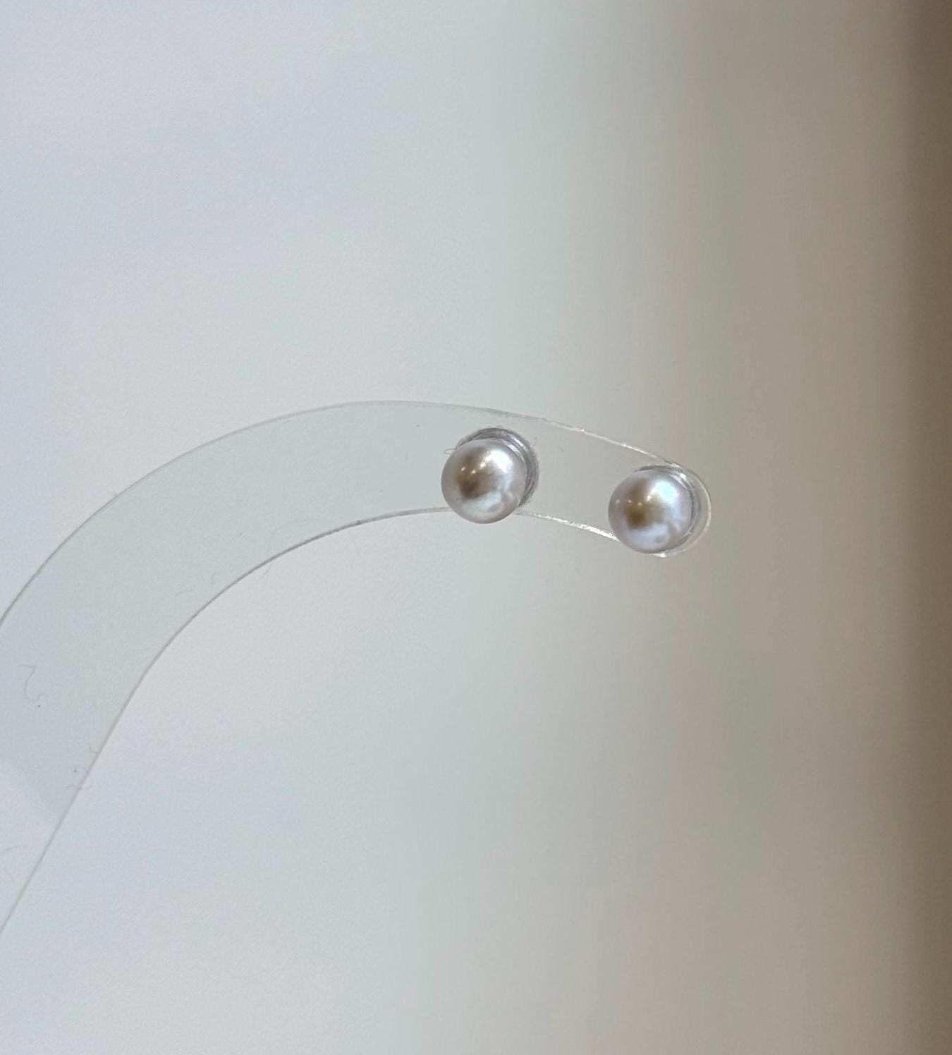 Elly’s 5.2mm Akoya ocean Natural Blue silver pearls earings: Extreme luster mirrored, s925 silver minimalist earrings studs.