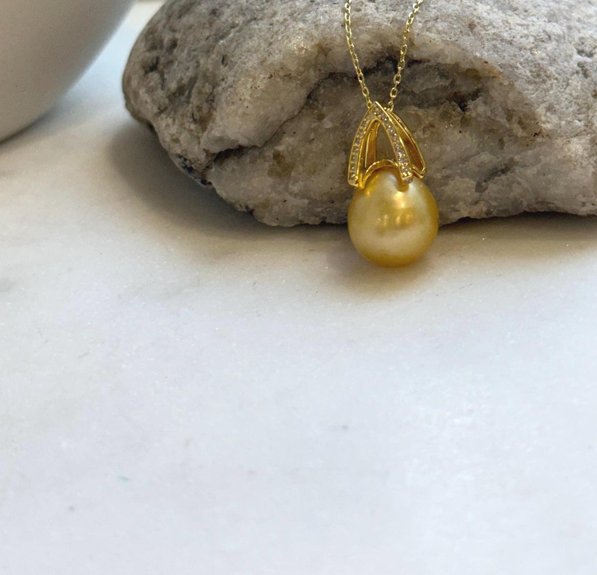 Elly’s 12.1mm Genius South sea deep golden ocean pearl Pendant: Extreme luster, 2.2cm high, s925 silver pendant. high quality golden pearl pendant for her