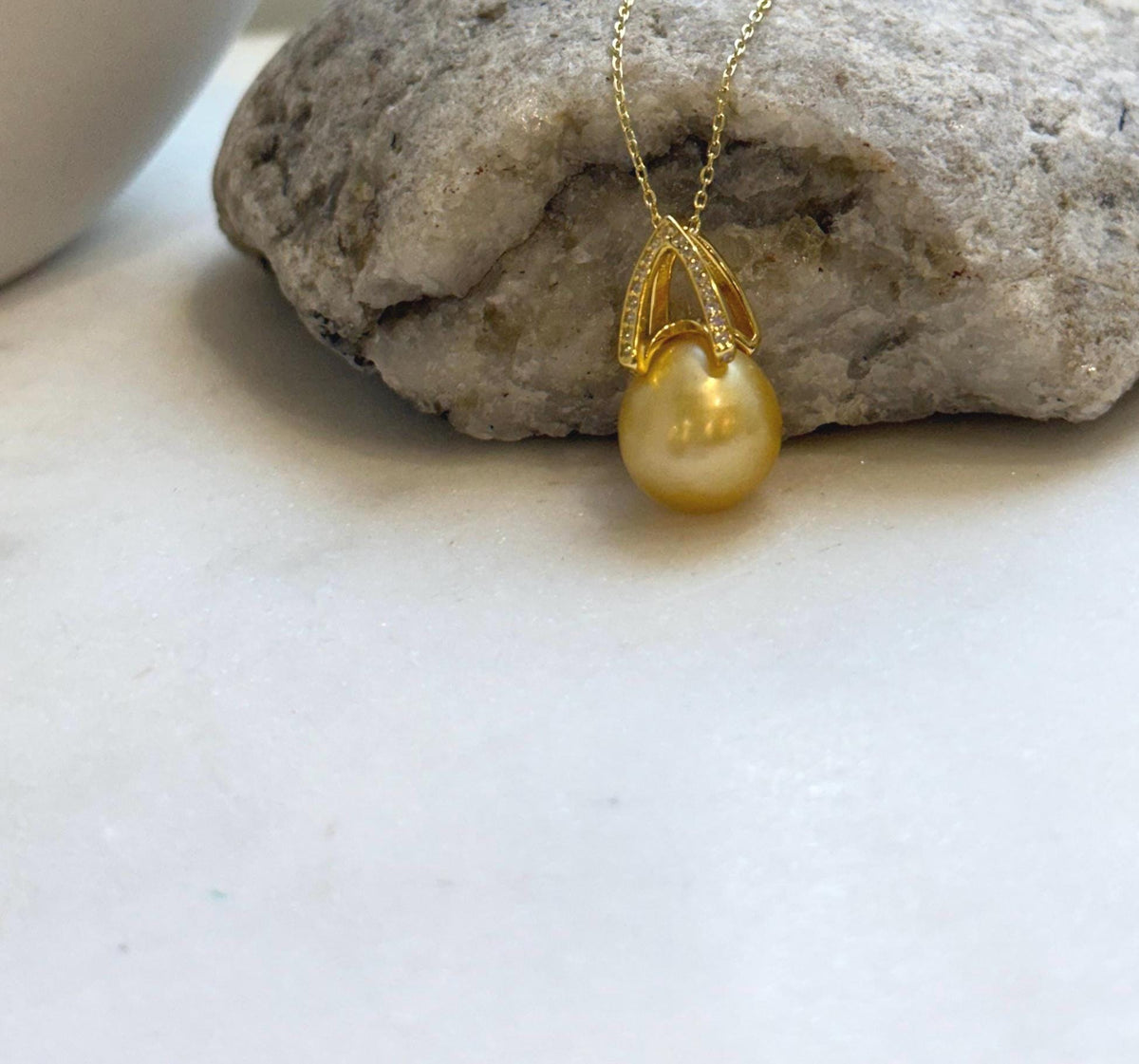 Elly’s 12.1mm Genius South sea deep golden ocean pearl Pendant: Extreme luster, 2.2cm high, s925 silver pendant. high quality golden pearl pendant for her anniversary
