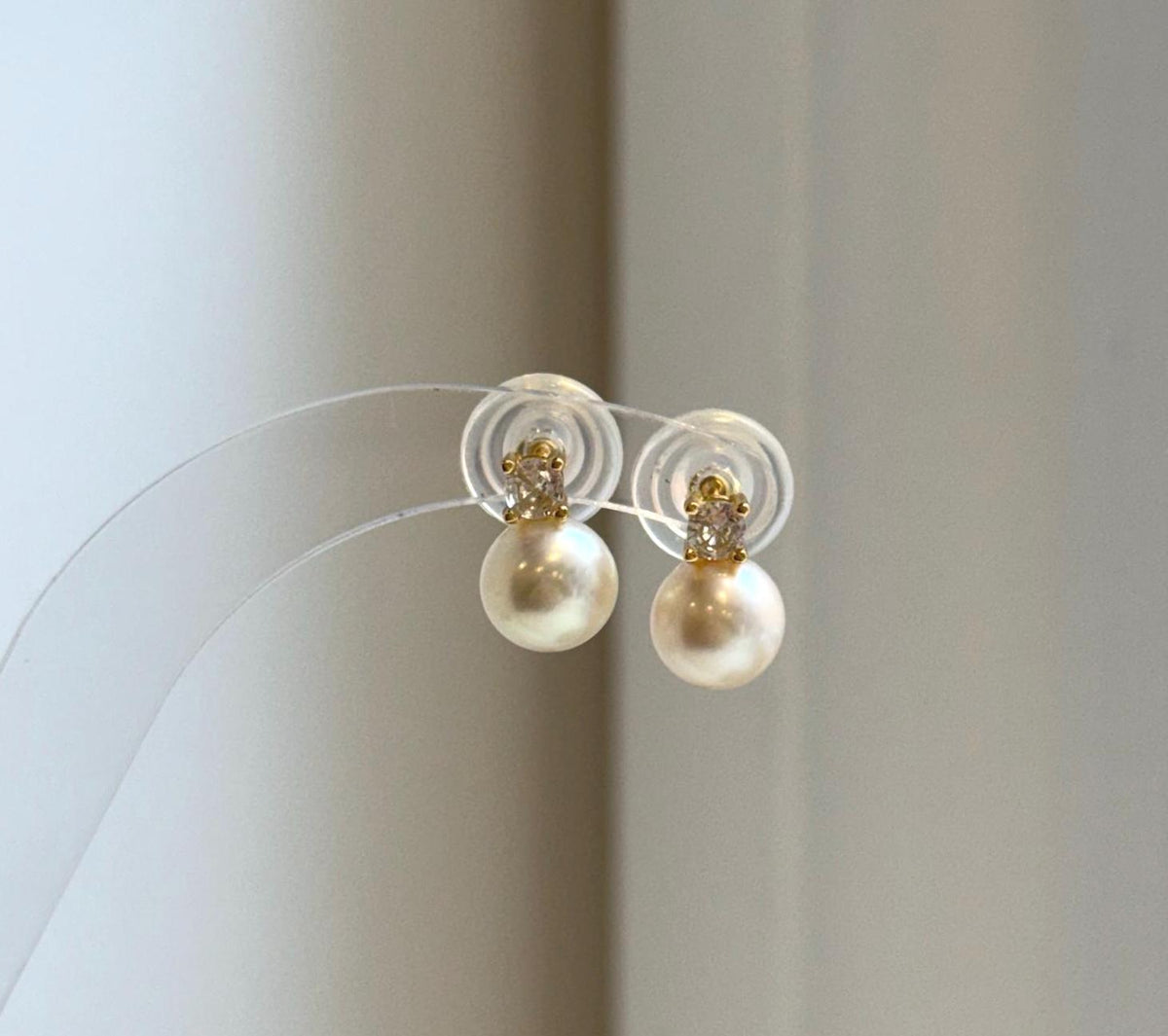 Elly’s 8mm Akoya ivory ocean Pearls Earrings Studs: Extreme luster Mirrored, S925 silver minimalist earring.