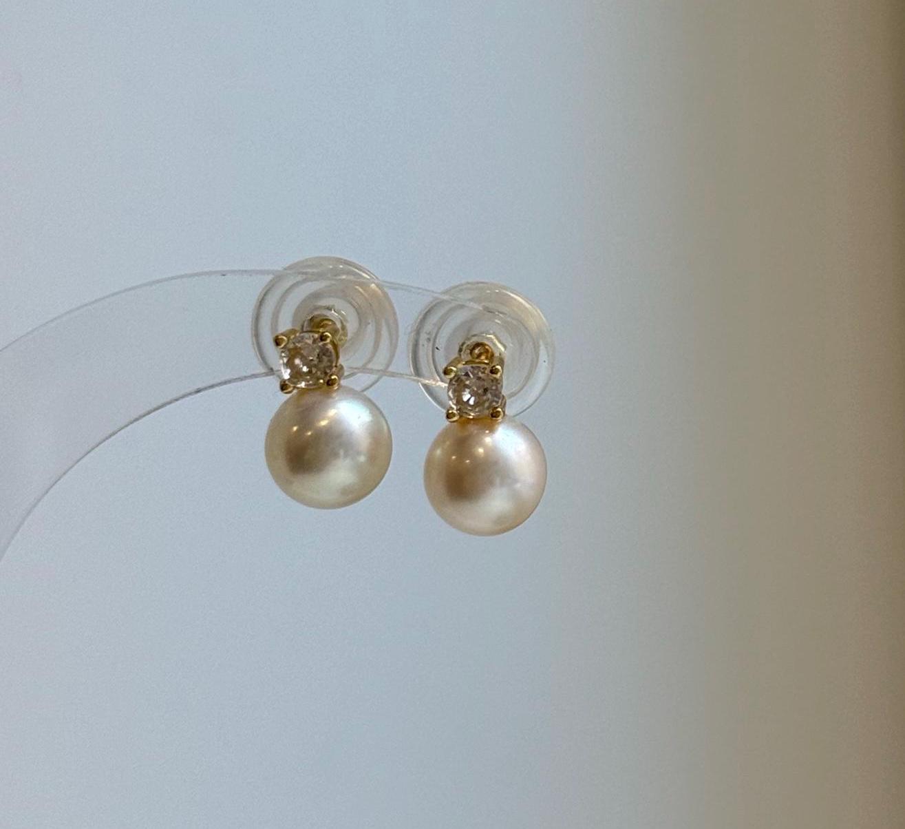 Elly’s 8mm Akoya ivory ocean Pearls Earrings Studs: Extreme luster Mirrored, S925 silver minimalist earring.