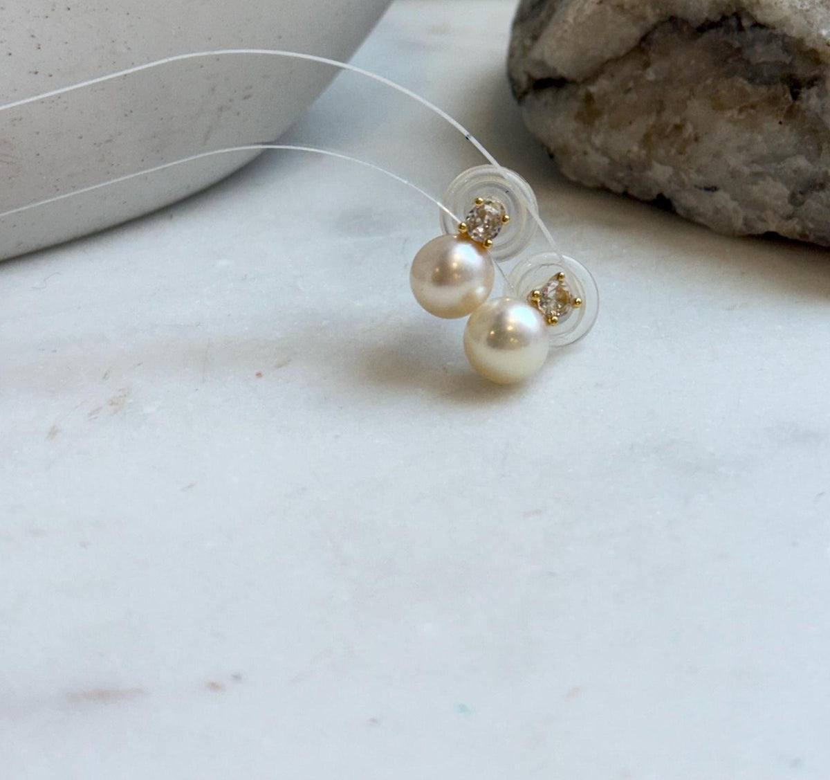 Elly’s 8mm Akoya ivory ocean Pearls Earrings Studs: Extreme luster Mirrored, S925 silver minimalist earring.