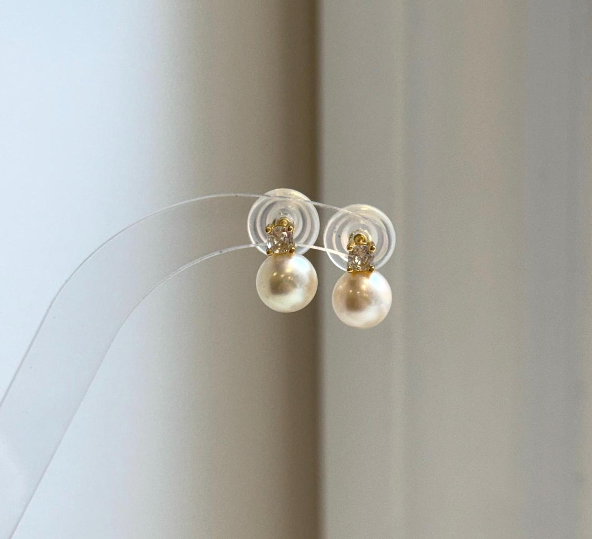 Elly’s 8mm Akoya ivory ocean Pearls Earrings Studs: Extreme luster Mirrored, S925 silver minimalist earring.