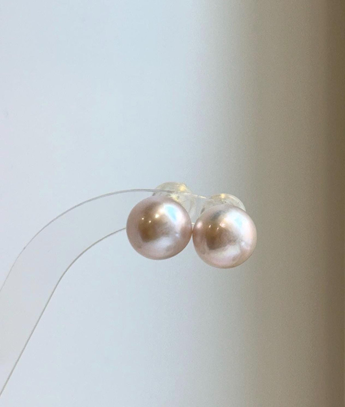 Elly’s 12.7mm Light Rose Edison Pearls Earrings Studs: Extreme luster Mirrored, S925 silver minimalist earrings.