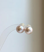 Elly’s 12.7mm Light Rose Edison Pearls Earrings Studs: Extreme luster Mirrored, S925 silver minimalist earrings.