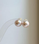 Elly’s 12.7mm Light Rose Edison Pearls Earrings Studs: Extreme luster Mirrored, S925 silver minimalist earrings.