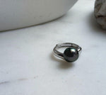 Elly’s 10.7x11.3mm Tahitian peacock hunter ocean Pearl Ring: Extreme luster mirrored, S925 silver adjustable Ring. Pearl Jewelry Idea. high quality black ocean pearl sterling silver ring for her