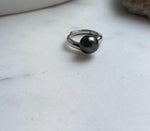 Elly’s 10.7x11.3mm Tahitian peacock hunter ocean Pearl Ring: Extreme luster mirrored, S925 silver adjustable Ring. Pearl Jewelry Idea. high quality black ocean pearl sterling silver ring for her holiday