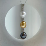 Tri 12.6-12.7mm South sea golden Tahitian Australian White pearls pendant: Extreme luster mirrored, 6.2cm high, S925 silver necklace set. daily office colored ocean pearl pendant for her anniversary