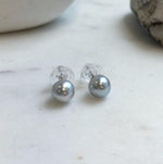 Elly’s 8.7mm Akoya blue silver ocean Pearls Earrings Studs: Extreme luster Mirrored, S925 silver minimalist earring.