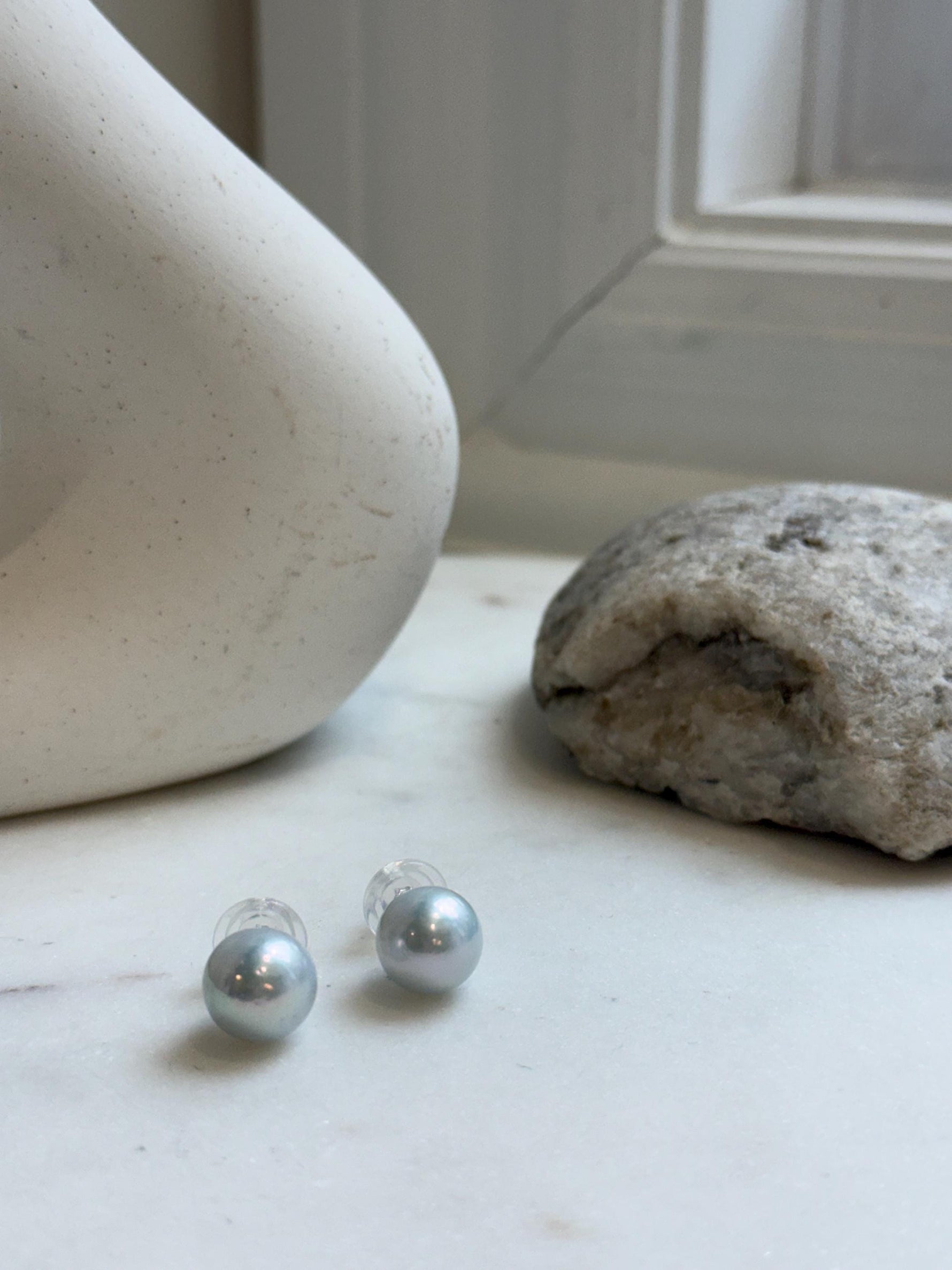 Elly’s 11.2mm White Blue Edison Pearls Earrings studs: Extreme luster Mirrored, S925 silver minimalist earrings. daily office white Pearl earrings for her