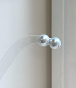 Elly’s 11.2mm White Blue Edison Pearls Earrings studs: Extreme luster Mirrored, S925 silver minimalist earrings. daily office white Pearl earrings for her