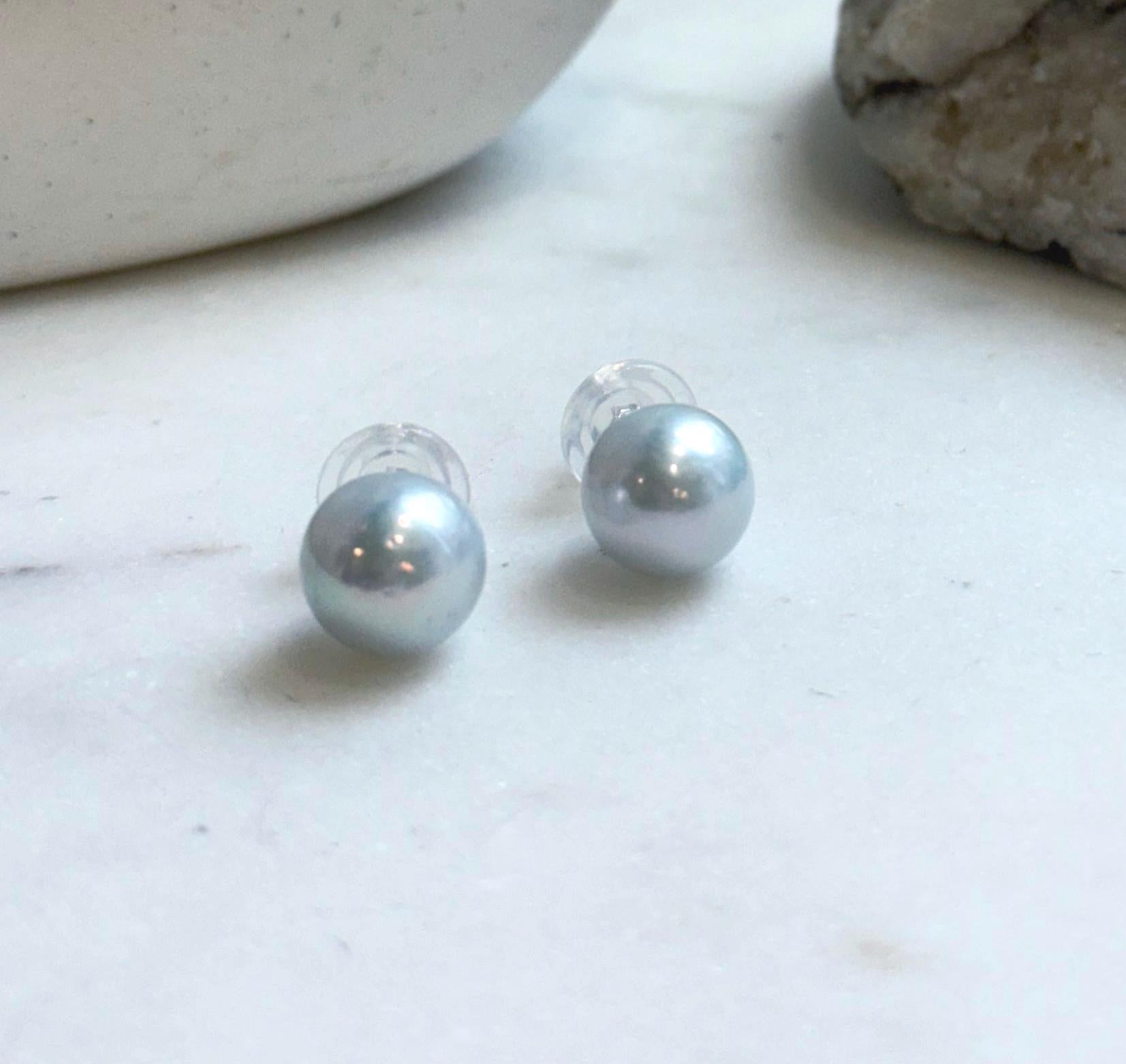 Elly’s 11.2mm White Blue Edison Pearls Earrings studs: Extreme luster Mirrored, S925 silver minimalist earrings. daily office white Pearl earrings for her