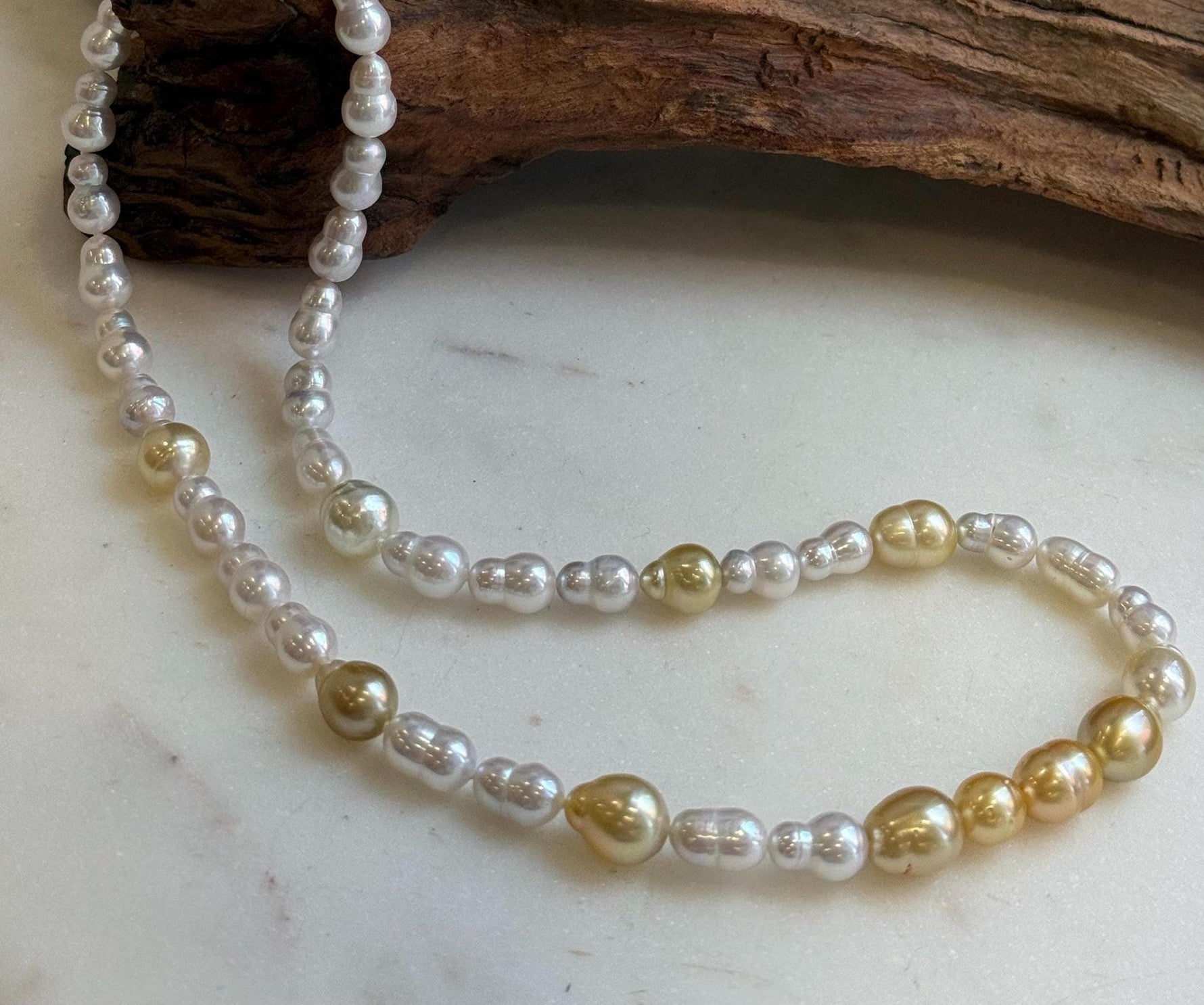 Elly’s South sea Golden ocean white Freshwater pearls necklace:Extreme luster mirrored, 19.7”, S925 silver necklace strand. high quality golden ocean pearls necklace strand for her