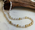 Elly’s South sea Golden ocean white Freshwater pearls necklace:Extreme luster mirrored, 19.7”, S925 silver necklace strand. high quality golden ocean pearls necklace strand for her