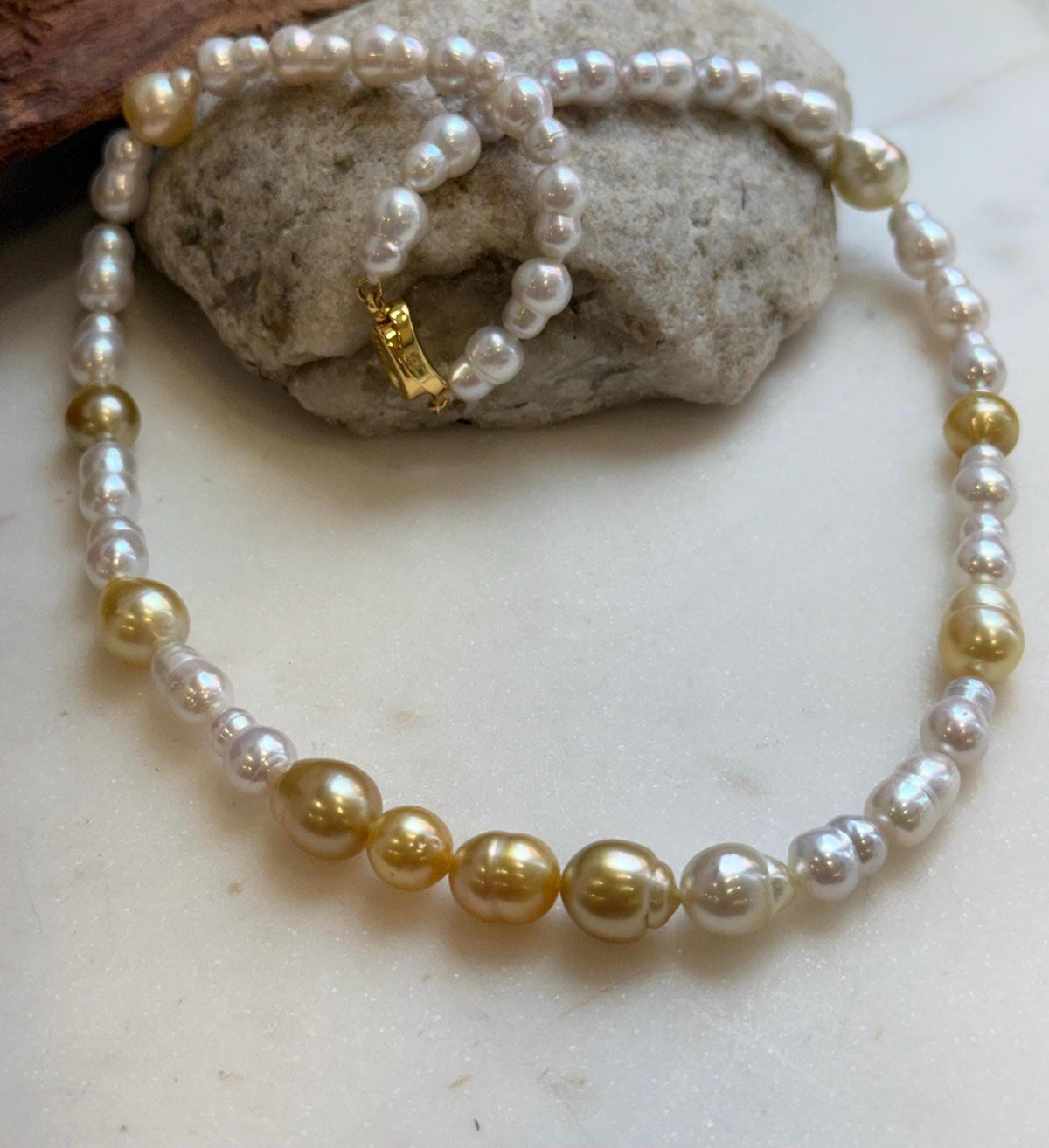 Elly’s South sea Golden ocean white Freshwater pearls necklace:Extreme luster mirrored, 19.7”, S925 silver necklace strand. high quality golden ocean pearls necklace strand for her