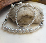 Elly’s Akoya tail baroque ocean white Freshwater pearls necklace:Extreme luster mirrored, 18.2”, S925 silver necklace strand.