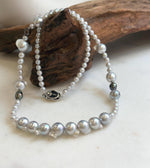 Elly’s Akoya tail baroque ocean white Freshwater pearls necklace:Extreme luster mirrored, 18.2”, S925 silver necklace strand.